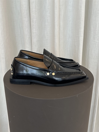 Ganni S3178 Studs Square Toe Loafer Box Oleatex Black